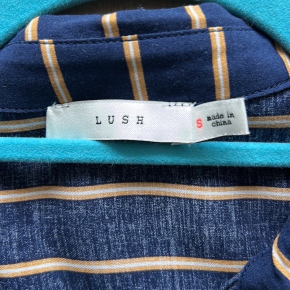 Navy and copper stripped button up shirt with tie - Picture 2 of 2